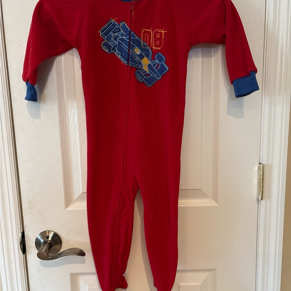 Carter's Red Footed One Piece with Blue Car Design